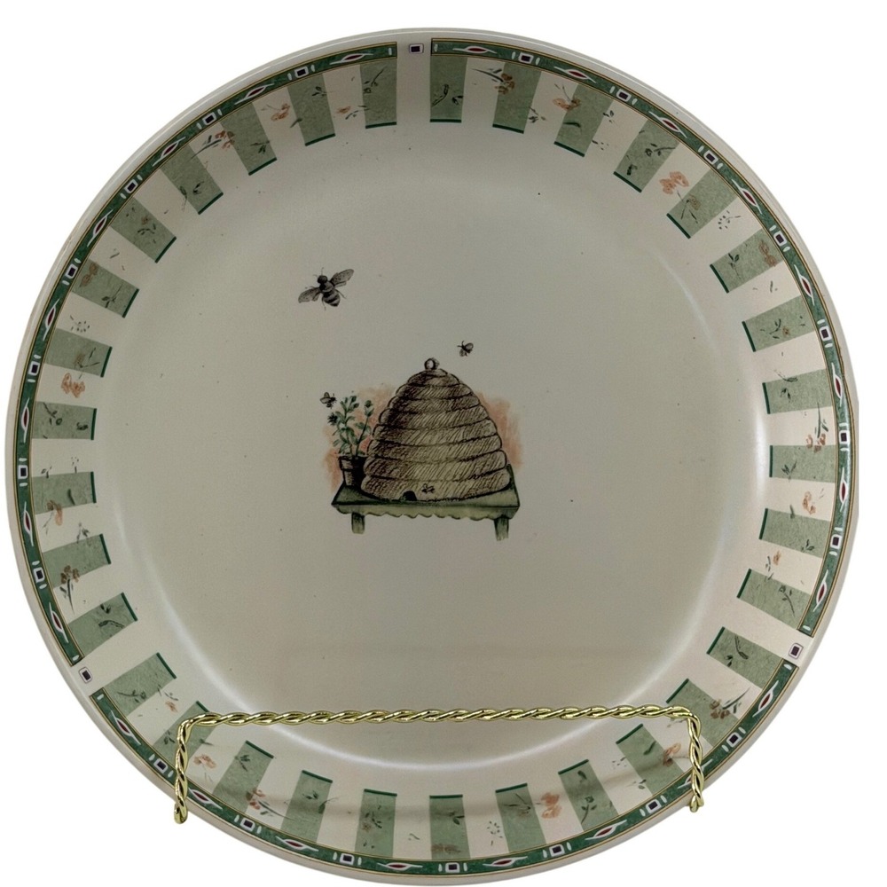 Pfaltzgraff Pie Plate Naturewood Cream Green Beehive Bee Garden Stoneware Dish